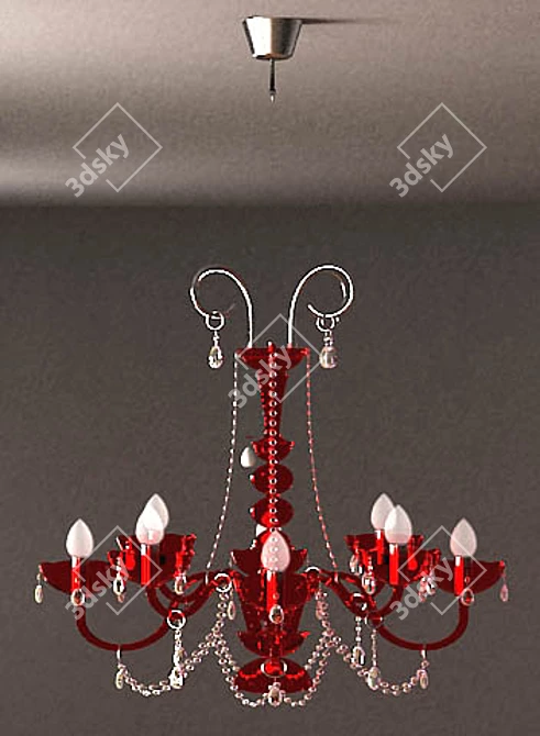 Elegant Murano Red Glass Chandelier 3D model image 1