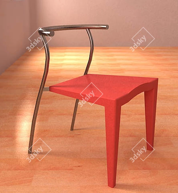 Modern Red Plastic and Chrome Chair 3D model image 1