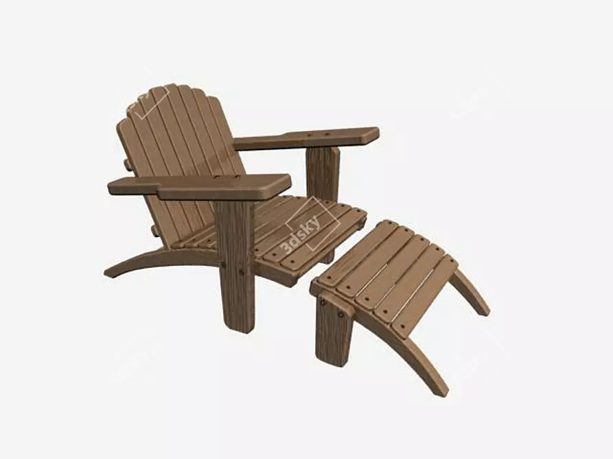 Foldable Wooden Sun Lounger 3D model image 1