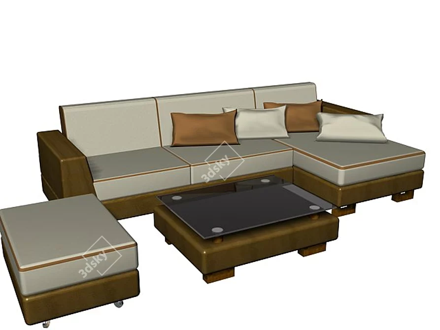 Modern Brown Divan with Magazine Table 3D model image 1