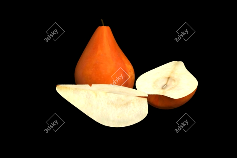 Fresh Red Pears: Whole, Half, Quarter 3D model image 1