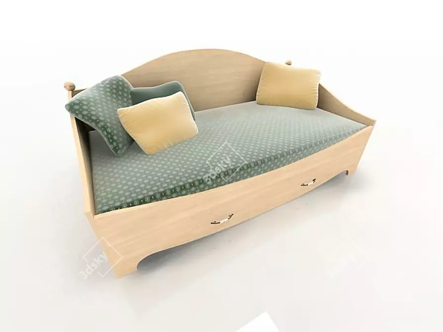 Light Oak Bed with Storage 3D model image 1