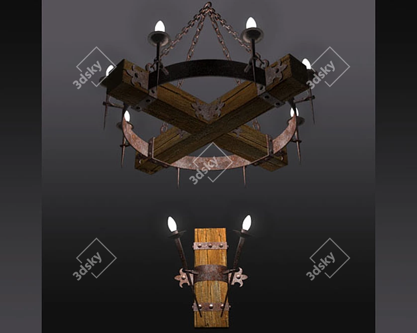 Elegant Illumination Set: Chandelier & Wall Brackets 3D model image 1