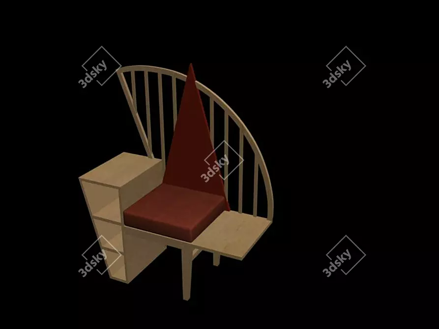 Elegant Wooden Chair with Red Leather Seat 3D model image 1