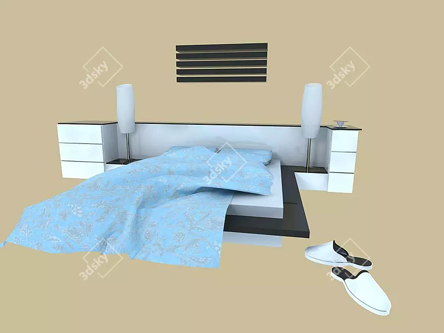 Stylish Modern Bed 3D model image 1