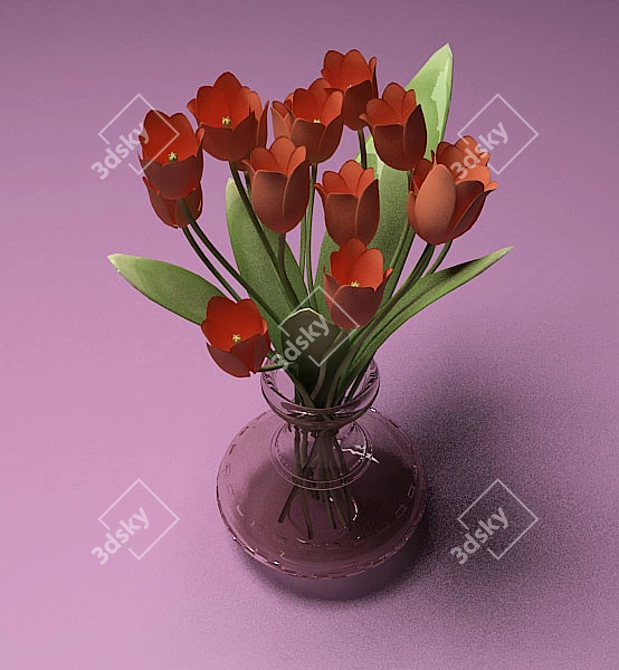 Glass Vase Tulips 3D model image 1