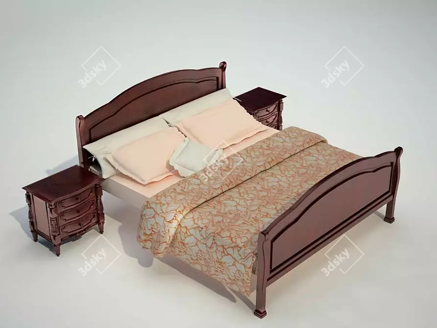 Elegant Bed Set with Nightstand 3D model image 1