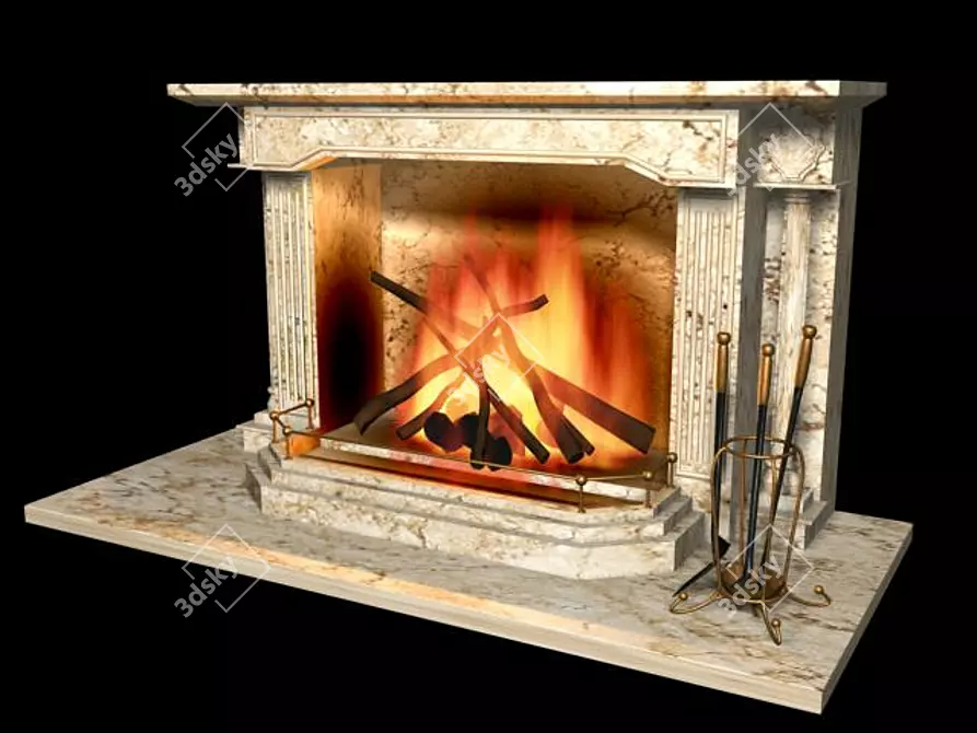 Elegant Textured Fireplace 3D model image 1