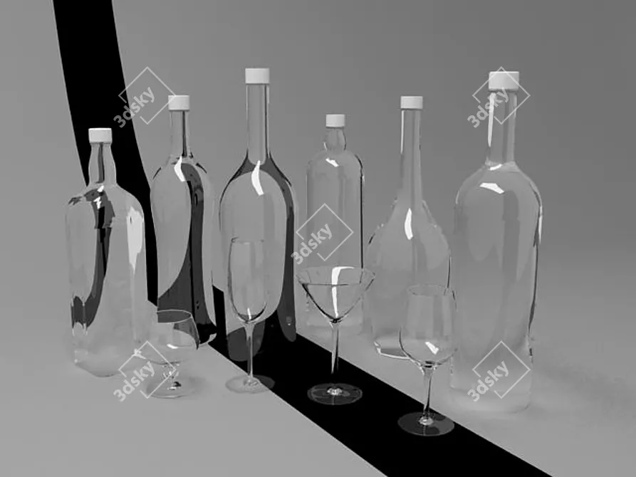 Elevated Sips: Bottle & Glasses 3D model image 1