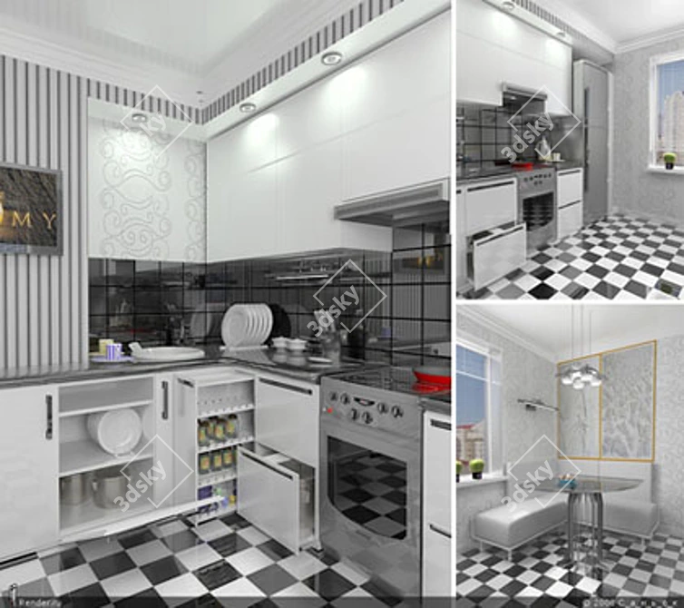 Stylish Kitchen Interior Design 3D model image 1