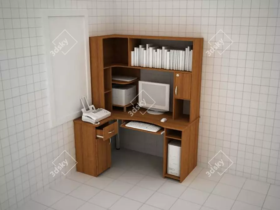 Minimalist Wooden Computer Desk 3D model image 1