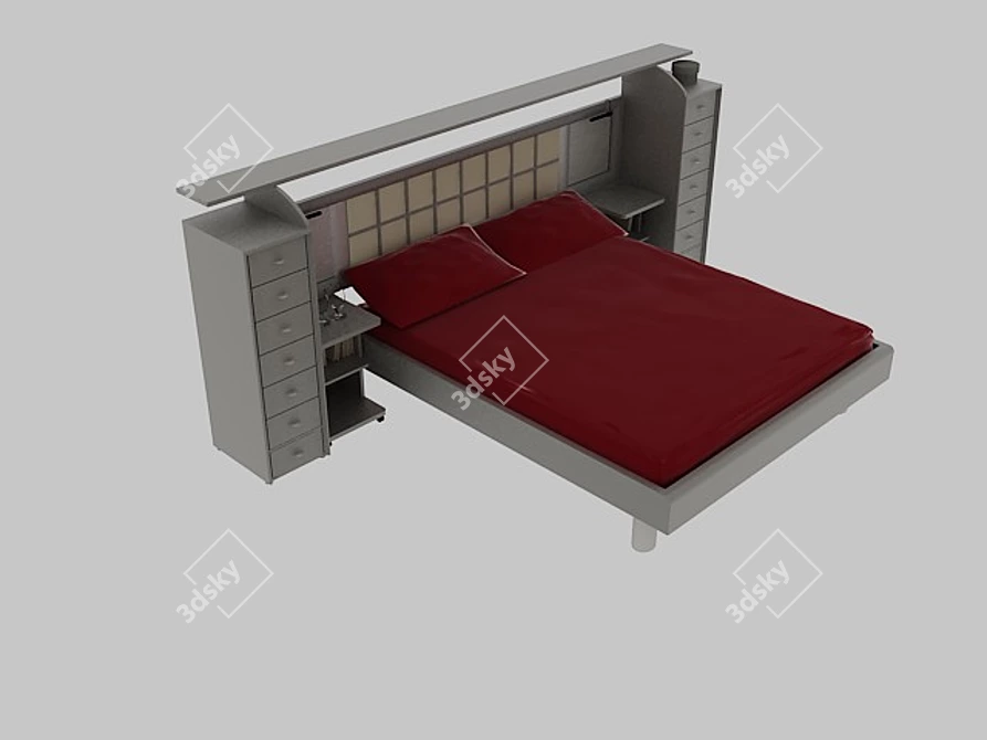 Multifunctional Bed with Nightstands and Drawers 3D model image 1