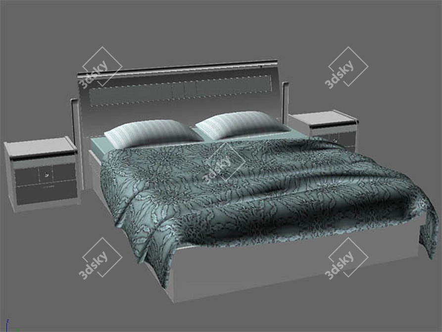 Customizable Bed and Tables 3D model image 1