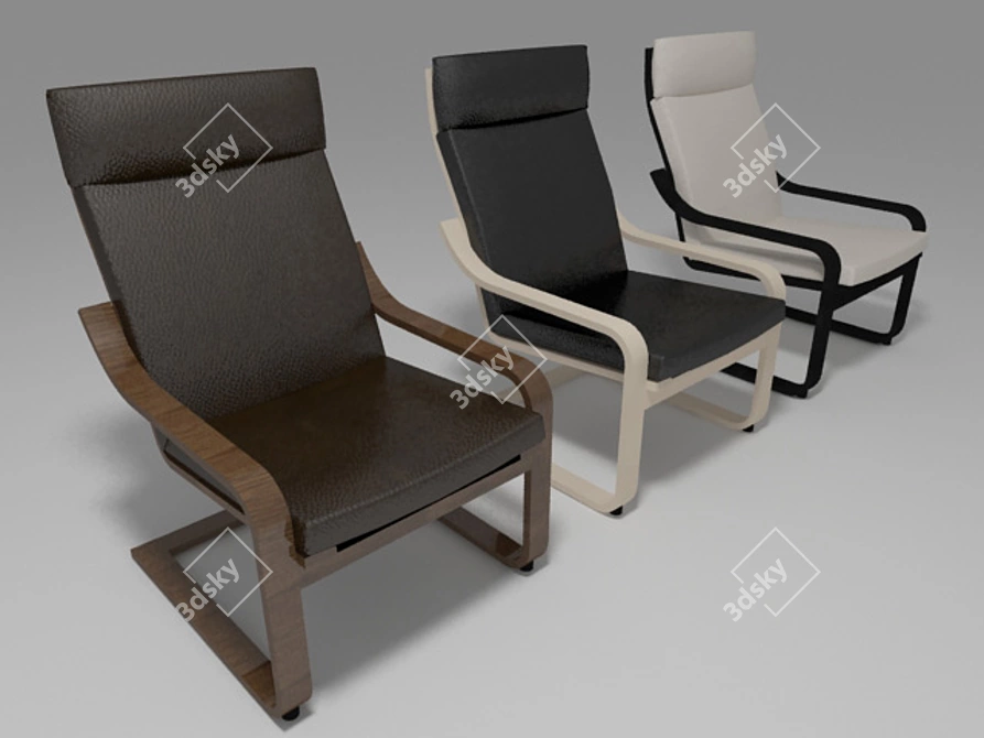 Elegant Leather Poang Chairs 3D model image 1