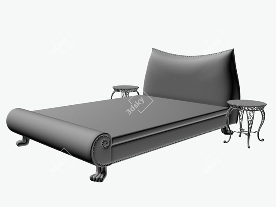 Minimalist Bed & Side Tables 3D model image 1
