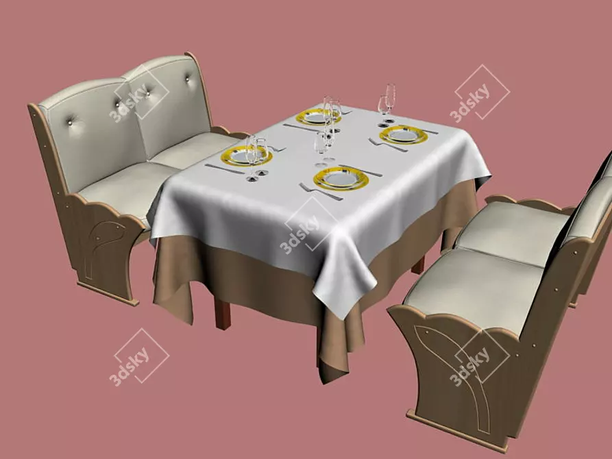 Rectangular Dining Table + 2 Sofas 3D model image 1