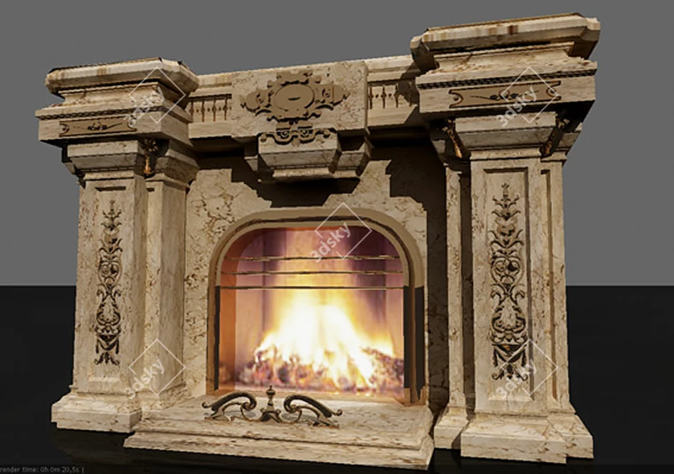 Gilded Brass Fireplace 3D model image 1