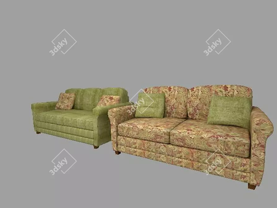 Lane 2+3 Sofa Set: Elegant & Textured 3D model image 1