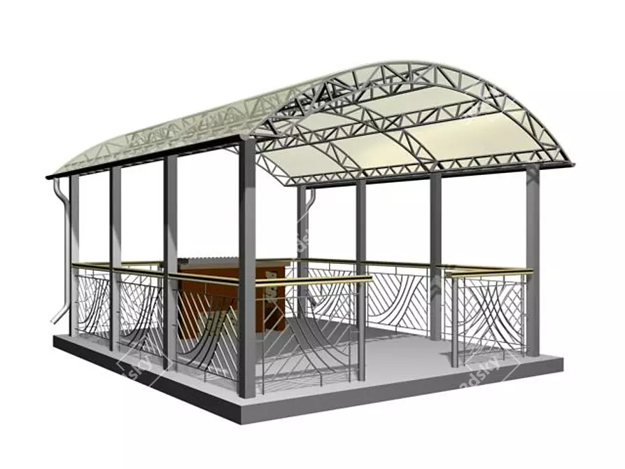 Metal Gazebo with Spherical Roof & Wrought Iron Fencing 3D model image 1