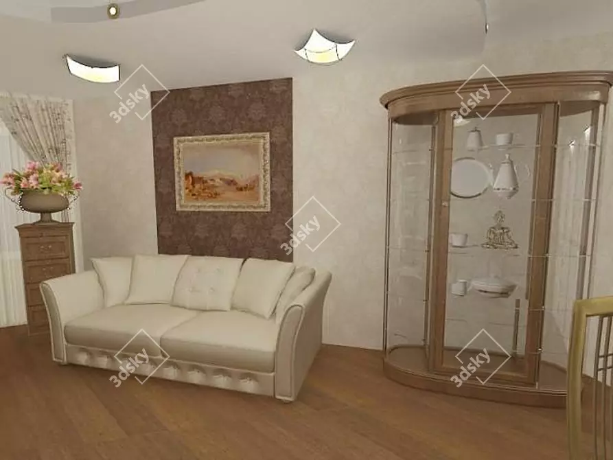 Elegant Afflatus Living Room Showcase 3D model image 1