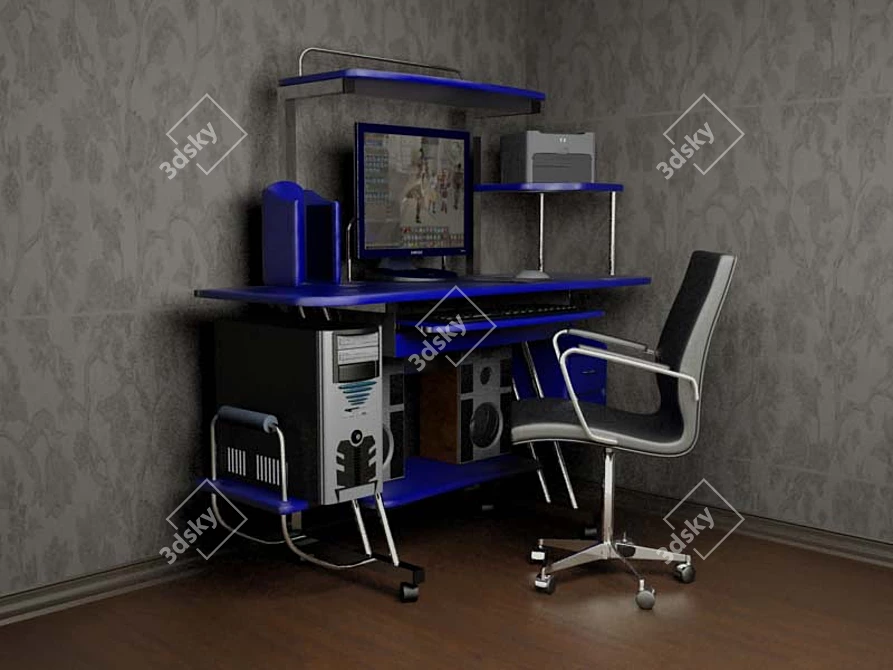 Modern Computer Desk with Accessories 3D model image 1