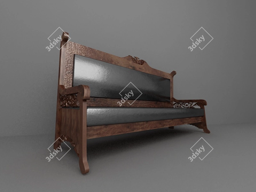 Rustic Wooden Sauna Bench 3D model image 1