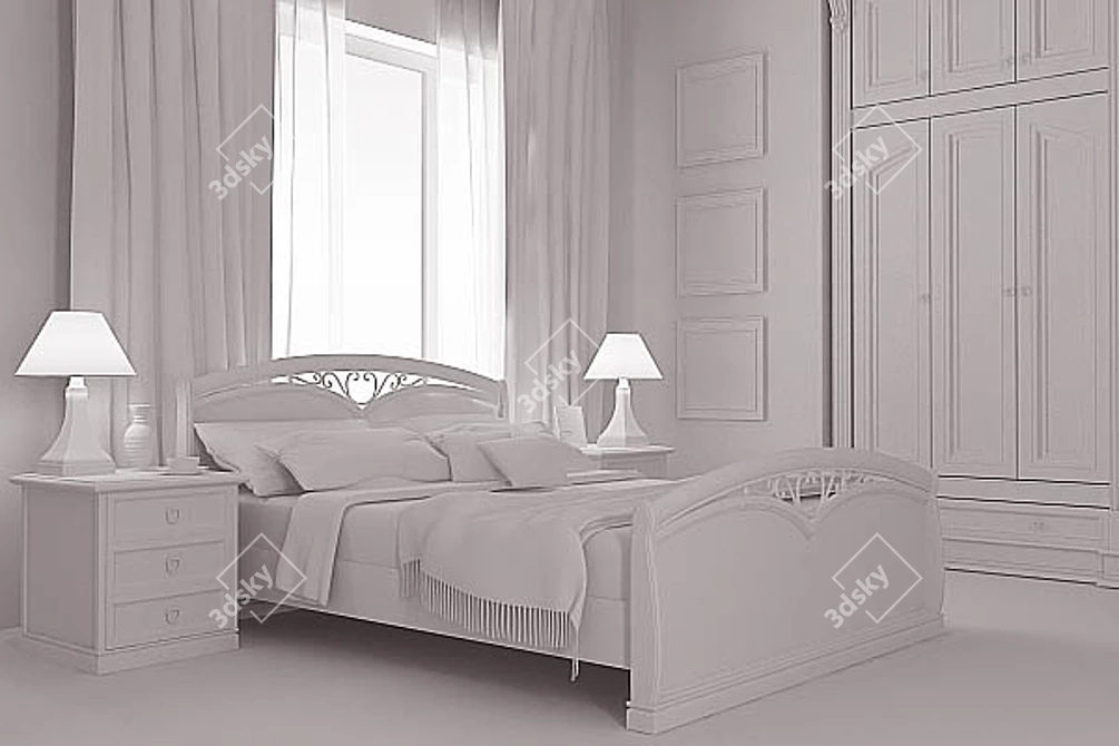 Elegant Bed Set 3D model image 1