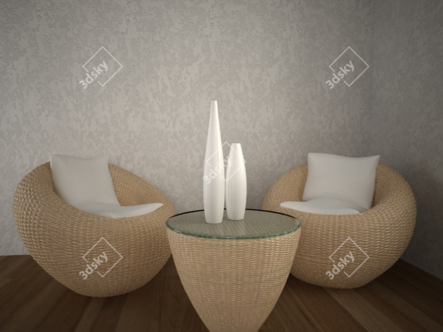 Elegant Rattan Seating Set 3D model image 1