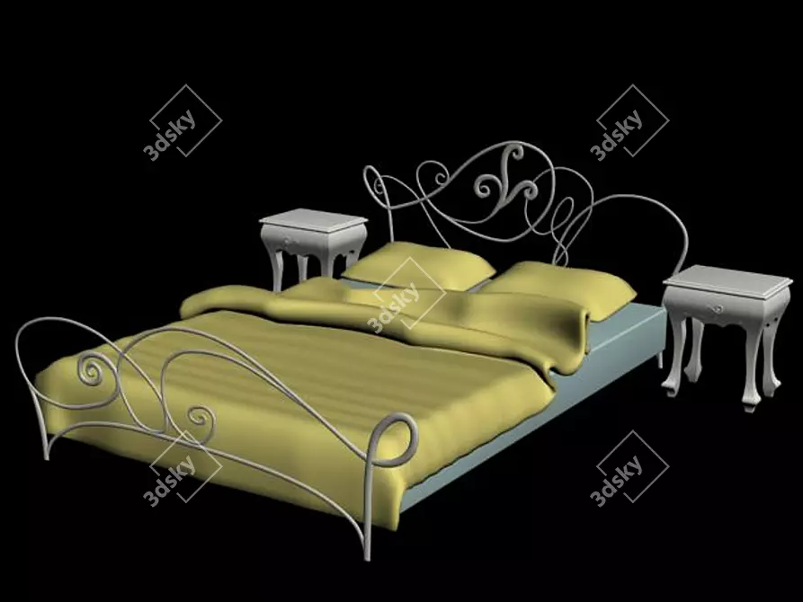 Classic Bed and Bedside Tables 3D model image 1