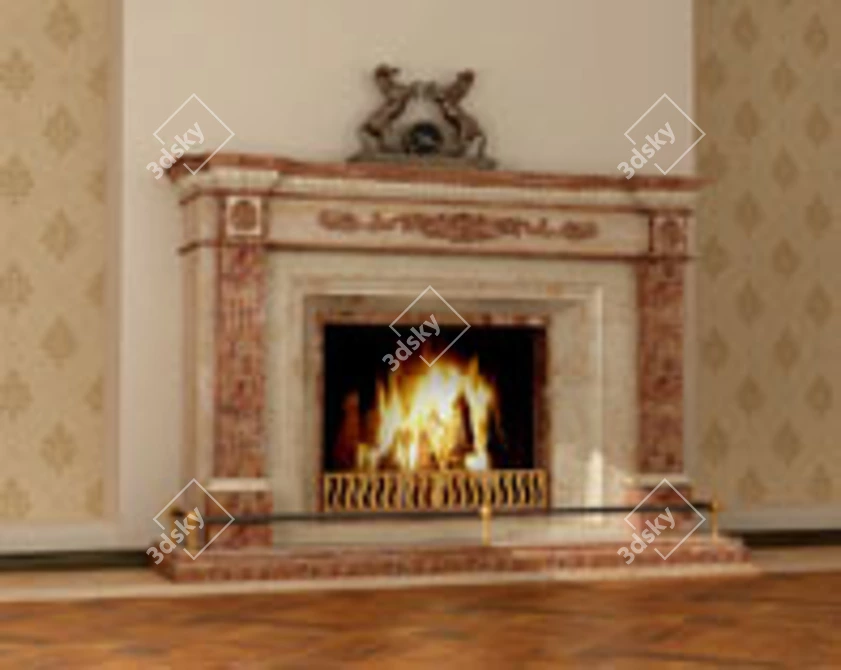 Fireside Time: Fireplace and Watches 3D model image 1