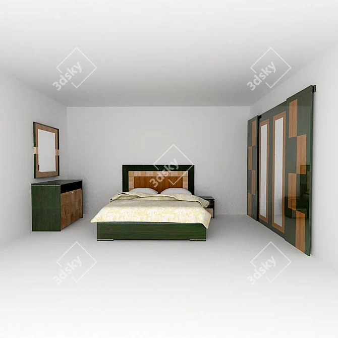 Genesses - Mirrors, dresser, bed, bedside table, coupe doors with textures. 3D model image 1