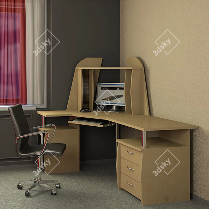 Modern Office Computer Desk 3D model image 1