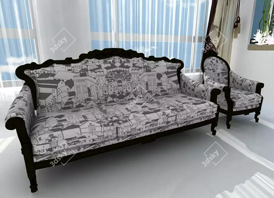 Art Deco Style Sofa 3D model image 1