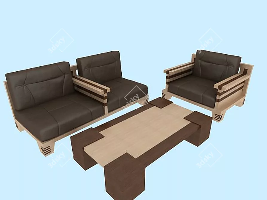 Modern Leather Sofa Chair with Coffee Table 3D model image 1