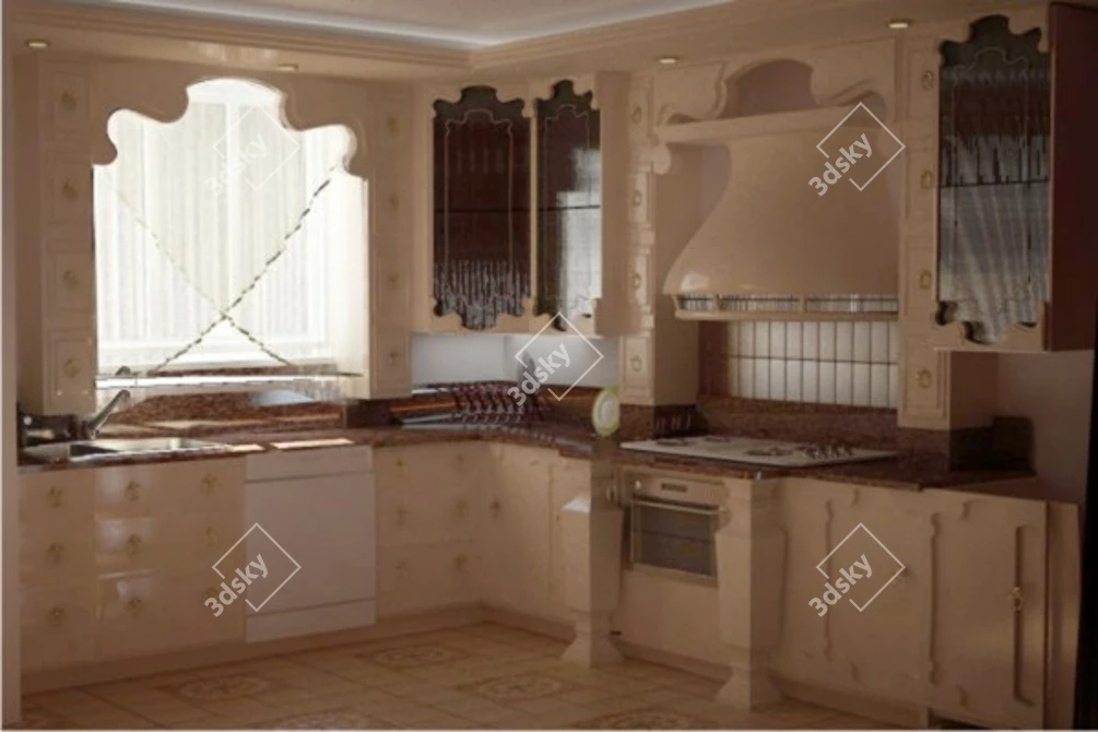 Sleek and Stylish Magazine-Inspired Kitchen 3D model image 1