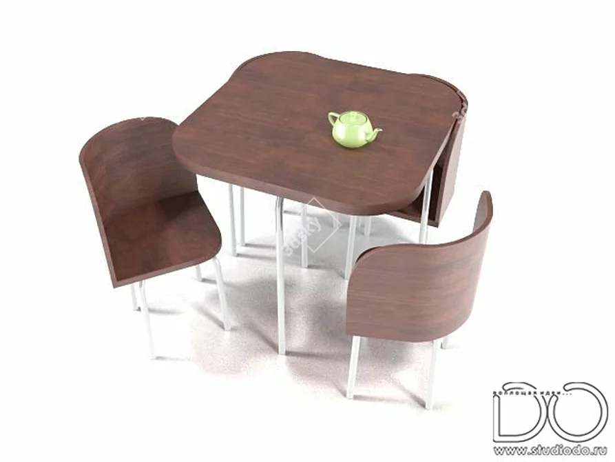 Fusion Classic Brown Table Set 3D model image 1