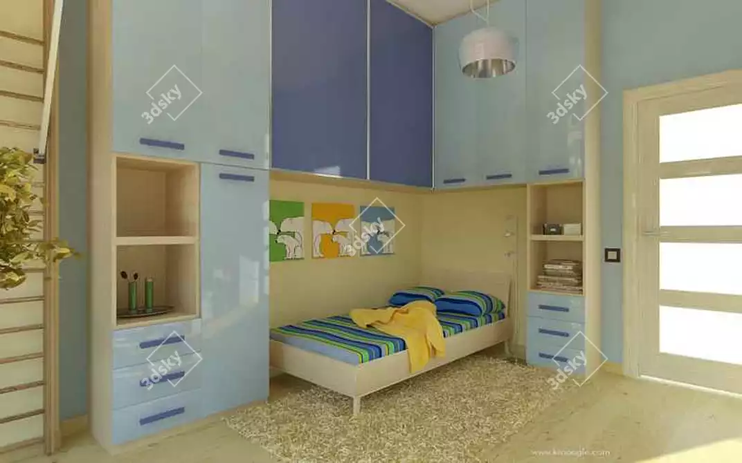 Kids Room Furniture Set 3D model image 1