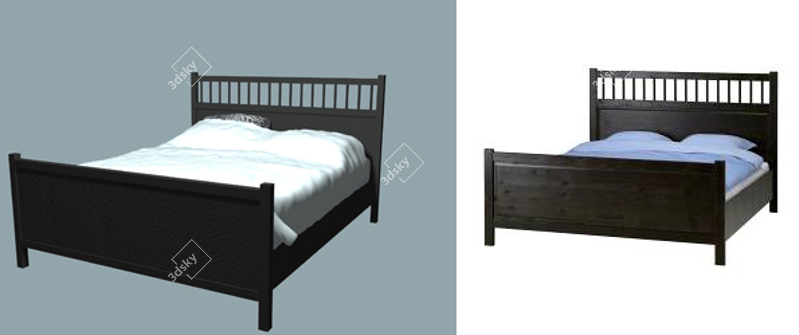 Ikea HEMN?S Black-Brown Bed 3D model image 1