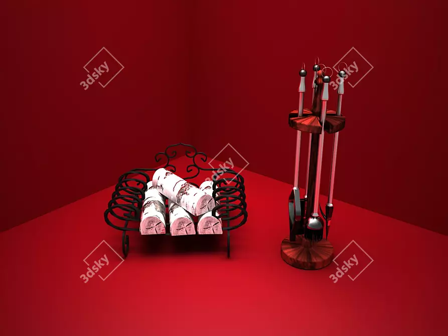 Fireside Essentials: Fireplace Set 3D model image 1