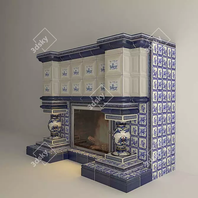 Gzhel Fireplace: Classic Elegance 3D model image 1