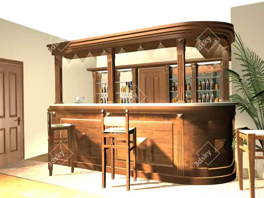 Classic Wooden Bar Counter 3D model image 1