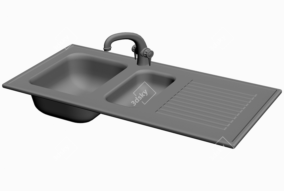 Sleek Rectangle Sink with Drying 3D model image 1