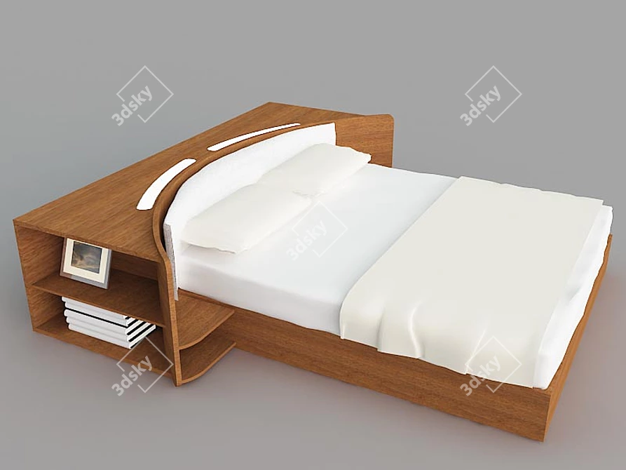 Sleek Bed with Built-in Shelves & Illumination 3D model image 1