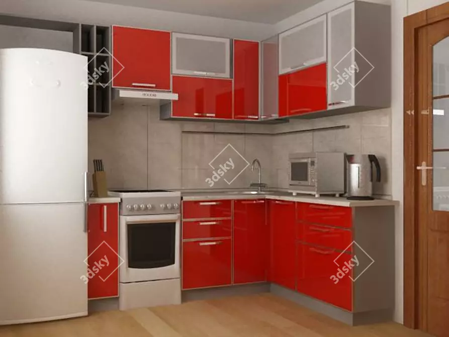 Custom Red Plastic Kitchen 3D model image 1