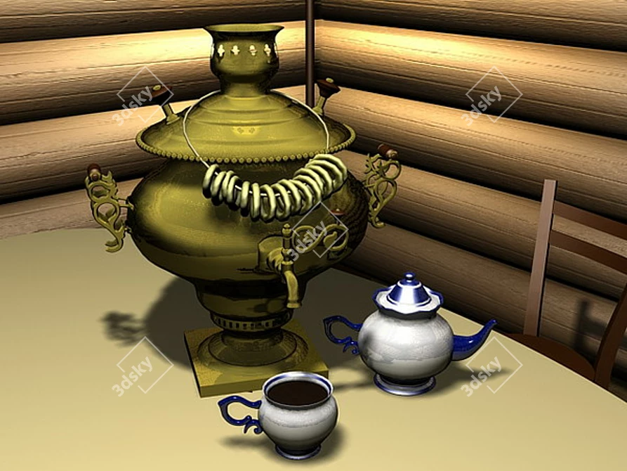 Elegant Tea Samovar Set 3D model image 1