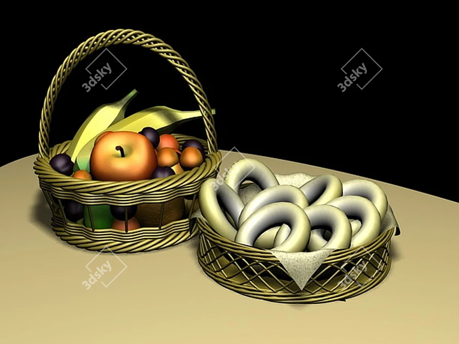 Fresh Fruit Basket: A Healthy Delight 3D model image 1