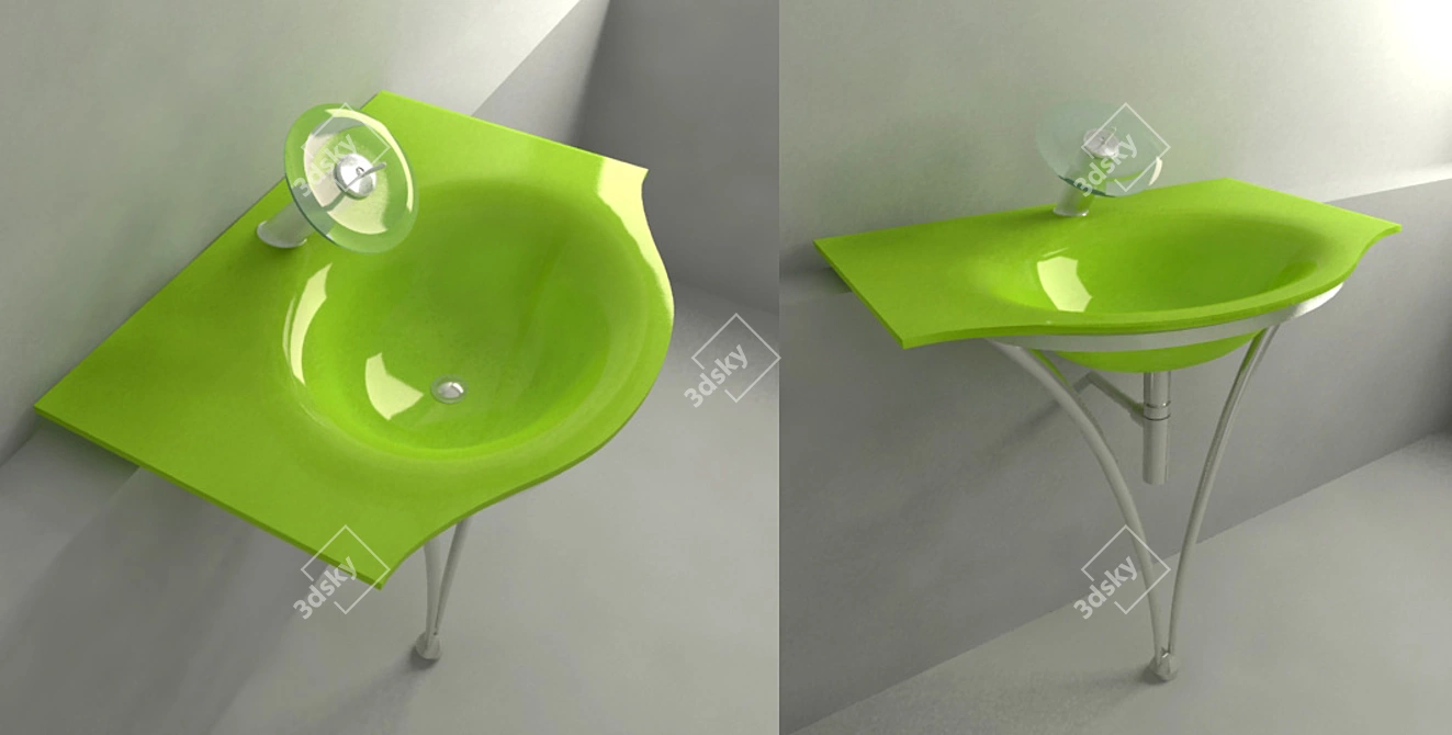 Elegant Glass Sink with Decorative Mixer 3D model image 1