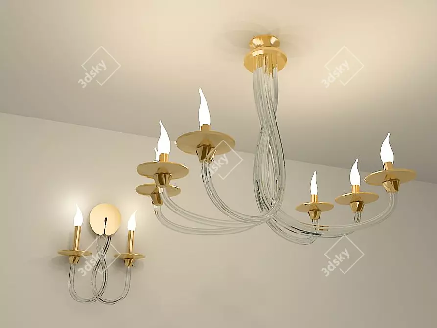 Elegant Glass Chandelier Set 3D model image 1