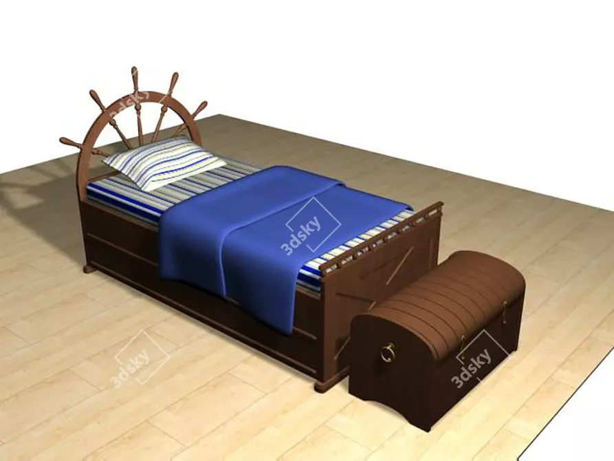 Marine Inspired Bed & Chest 3D model image 1