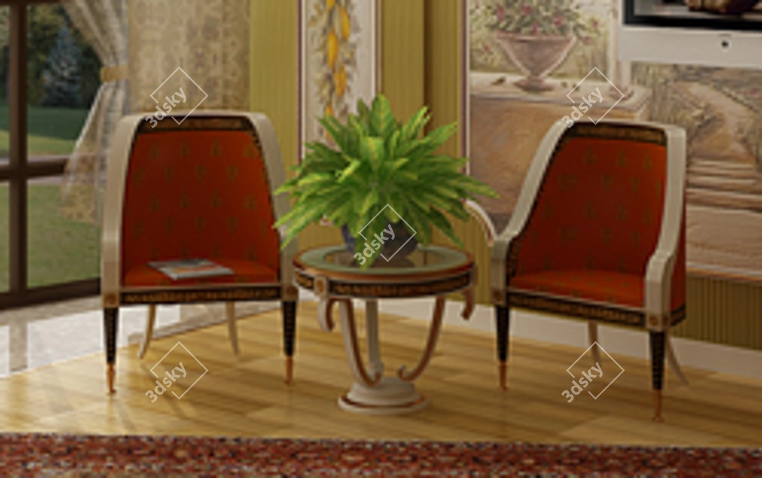 Stylish Seating Set with Table 3D model image 1